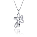 Silver 925 Clear CZ Rhodium Plated Double Cross Pendant Necklace - STP00008