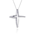 Silver 925 Clear CZ Rhodium Plated Fancy Cross Pendant Necklace - STP00015