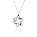 Silver 925 Clear CZ Rhodium Plated Double Star Pendant Necklace - STP00016