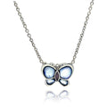 Silver 925 Rhodium Plated MOP Blue Butterfly Pendant Necklace - STP00023-BLU