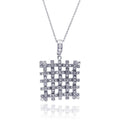 Silver 925 Clear CZ Rhodium Plated Mesh Pendant Necklace - STP00028