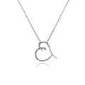 Silver 925 Clear CZ Rhodium Plated Heart Pendant Necklace - STP00033
