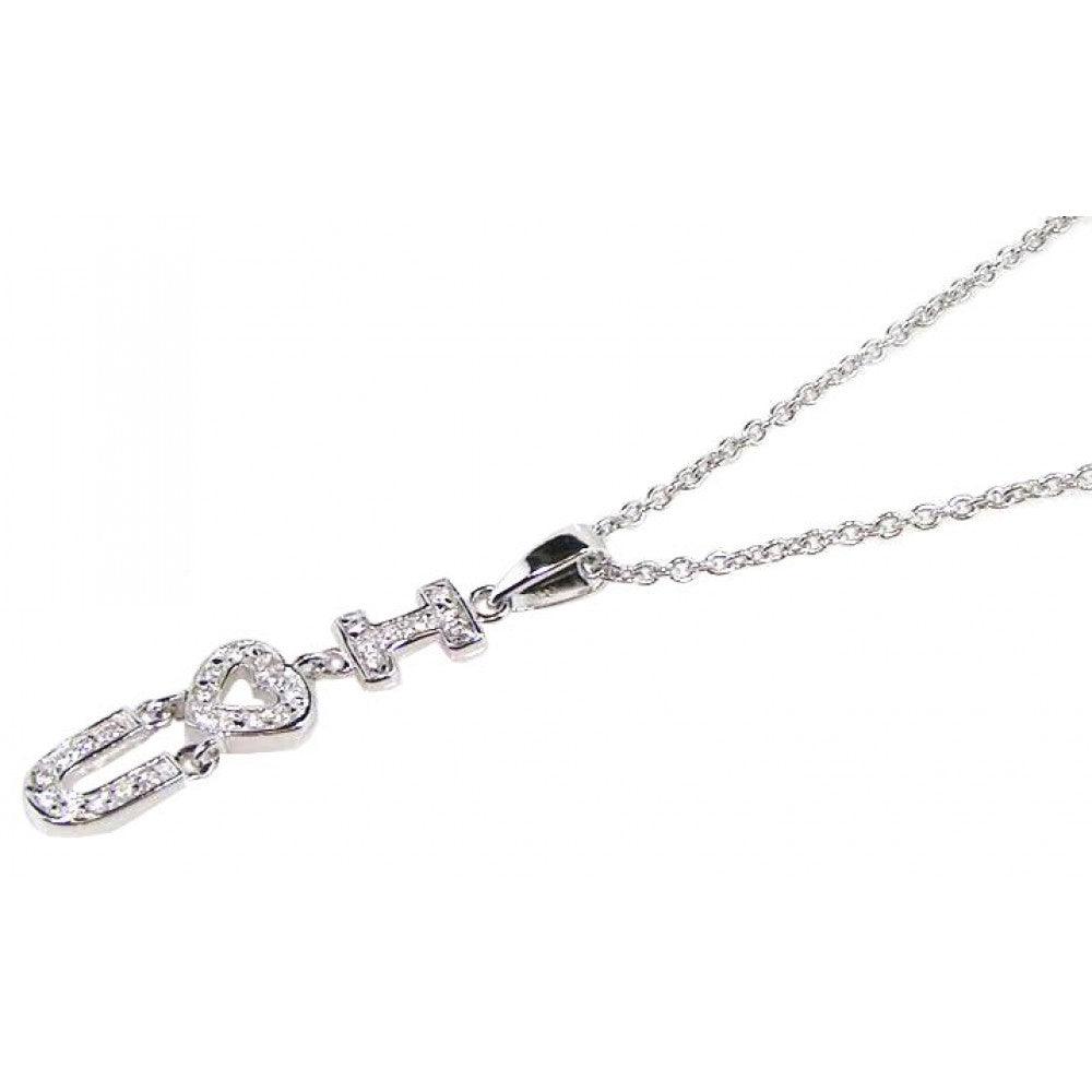 Silver 925 Clear CZ Rhodium Plated I Heart U Pendant Necklace - STP00065