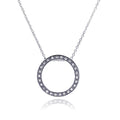 Silver 925 Clear CZ Rhodium Plated Round Pendant Necklace - STP00072