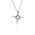 Silver 925 Clear CZ Rhodium Plated Fancy Cross Pendant Necklace - STP00075RH