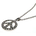 Silver 925 Clear CZ Rhodium Plated Peace Logo Pendant Necklace - STP00084