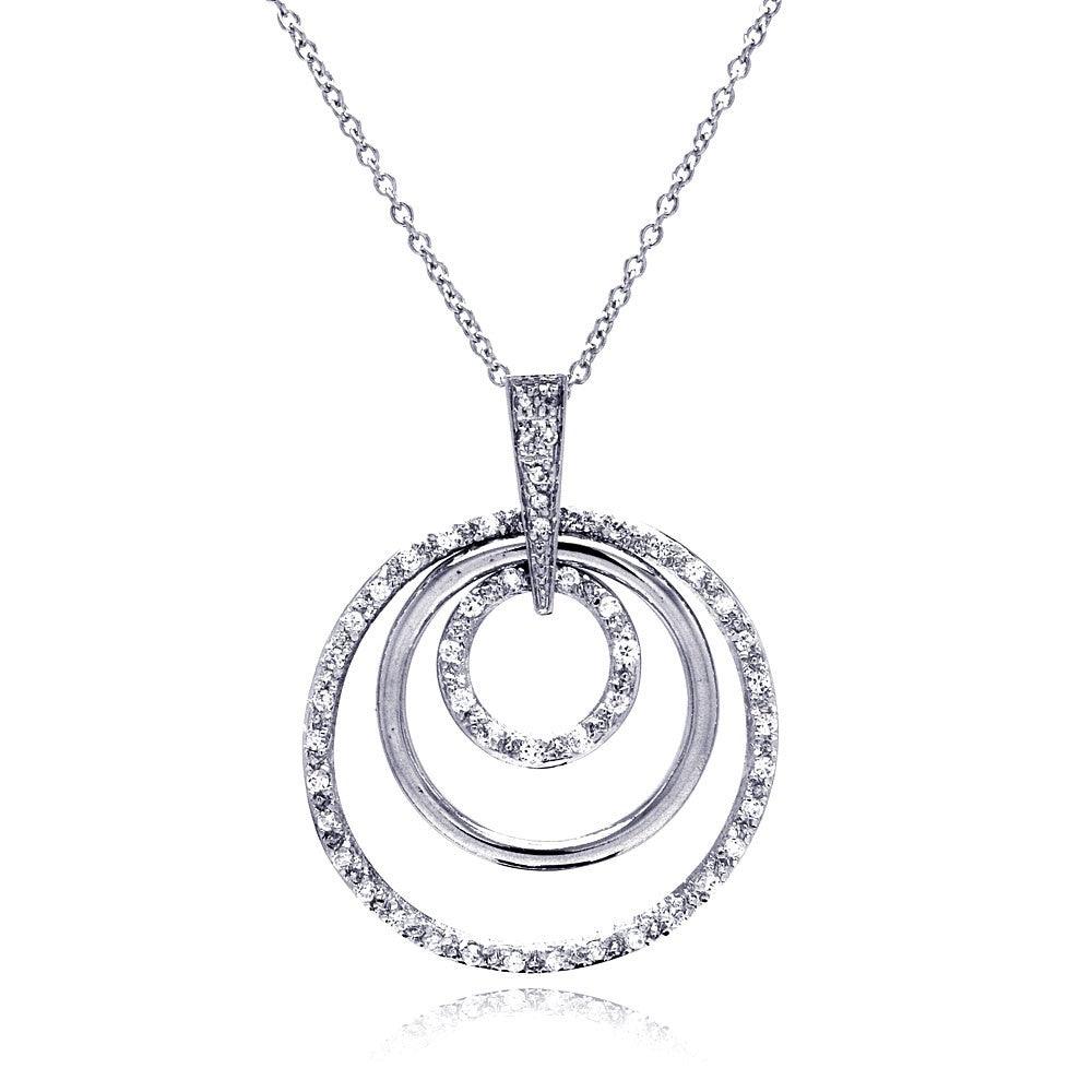 Silver 925 Clear CZ Rhodium Plated Multi Circle Pendant Necklace - STP00101