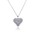 Silver 925 Clear CZ Rhodium Plated Single Heart Pendant Necklace - STP00110