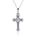 Silver 925 Clear CZ Rhodium Plated Fancy Cross Pendant Necklace - STP00111