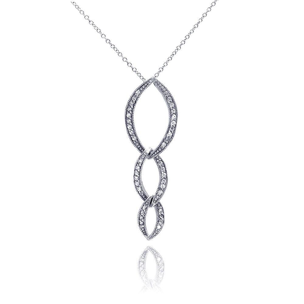 Silver Clear 925 CZ Rhodium Plated Oval Link Pendant Necklace - STP00117