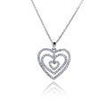 Silver 925 Clear CZ Rhodium Plated Graduated Heart Pendant Necklace - STP00118