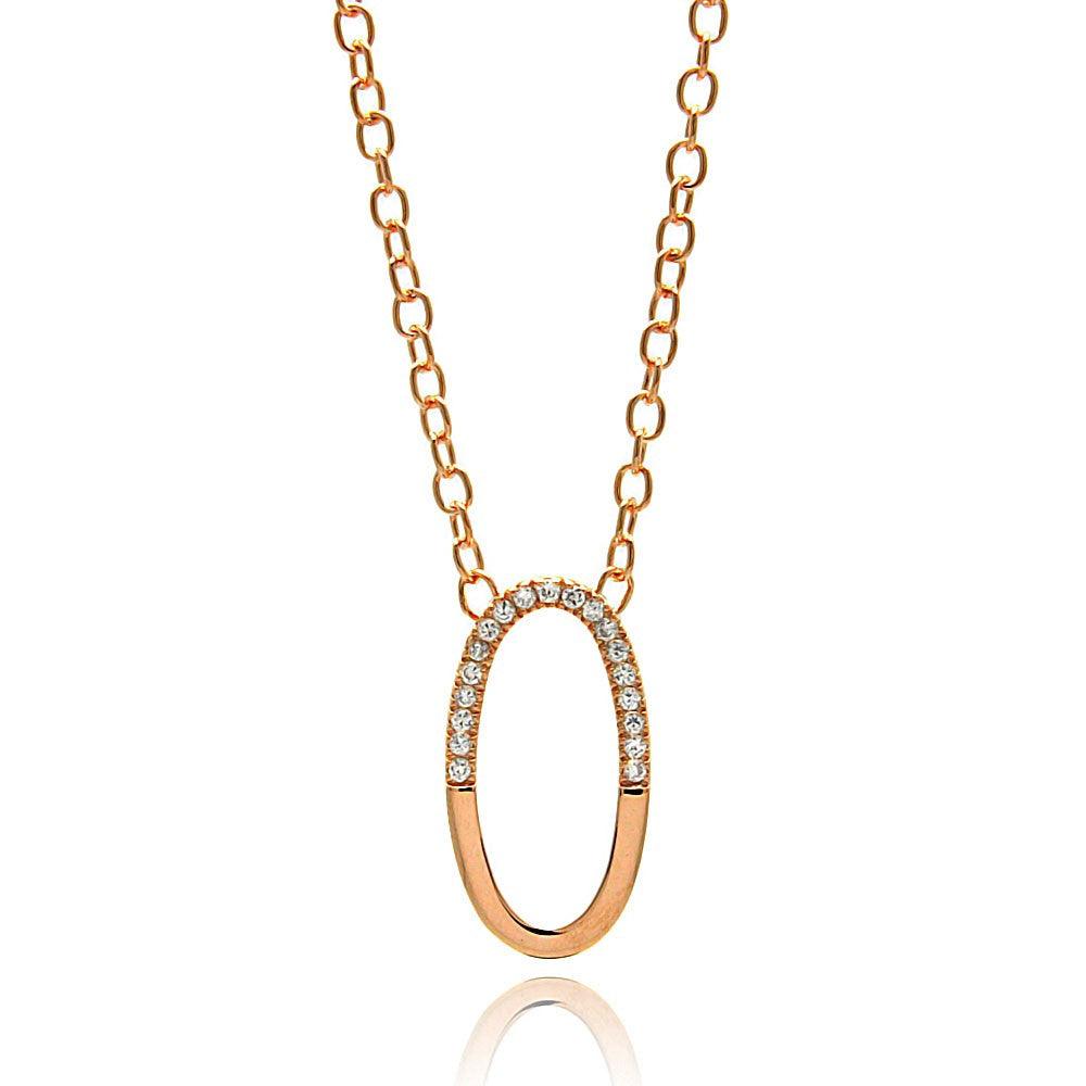 Silver 925 Rose Gold Plated Oval Pendant Necklace - STP00149RGP