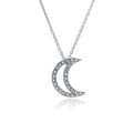 Silver 925 Clear CZ Rhodium Plated Half Moon Pendant Necklace - STP00152