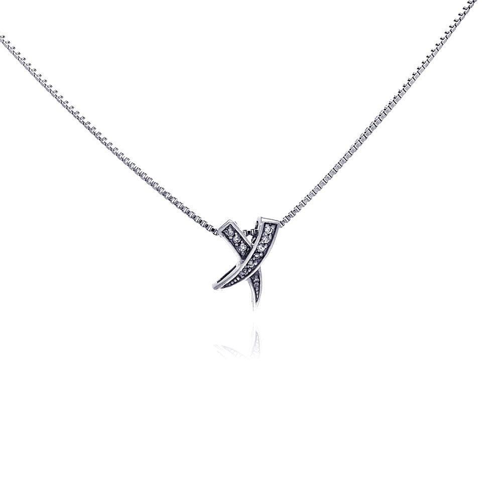 Silver 925 Clear CZ Rhodium Plated X Pendant Necklace - STP00169