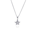 Silver 925 Clear CZ Rhodium Plated Double Star Pendant Necklace - STP00180