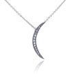 Silver 925 Clear CZ Rhodium Plated Moon Pendant Necklace - STP00193