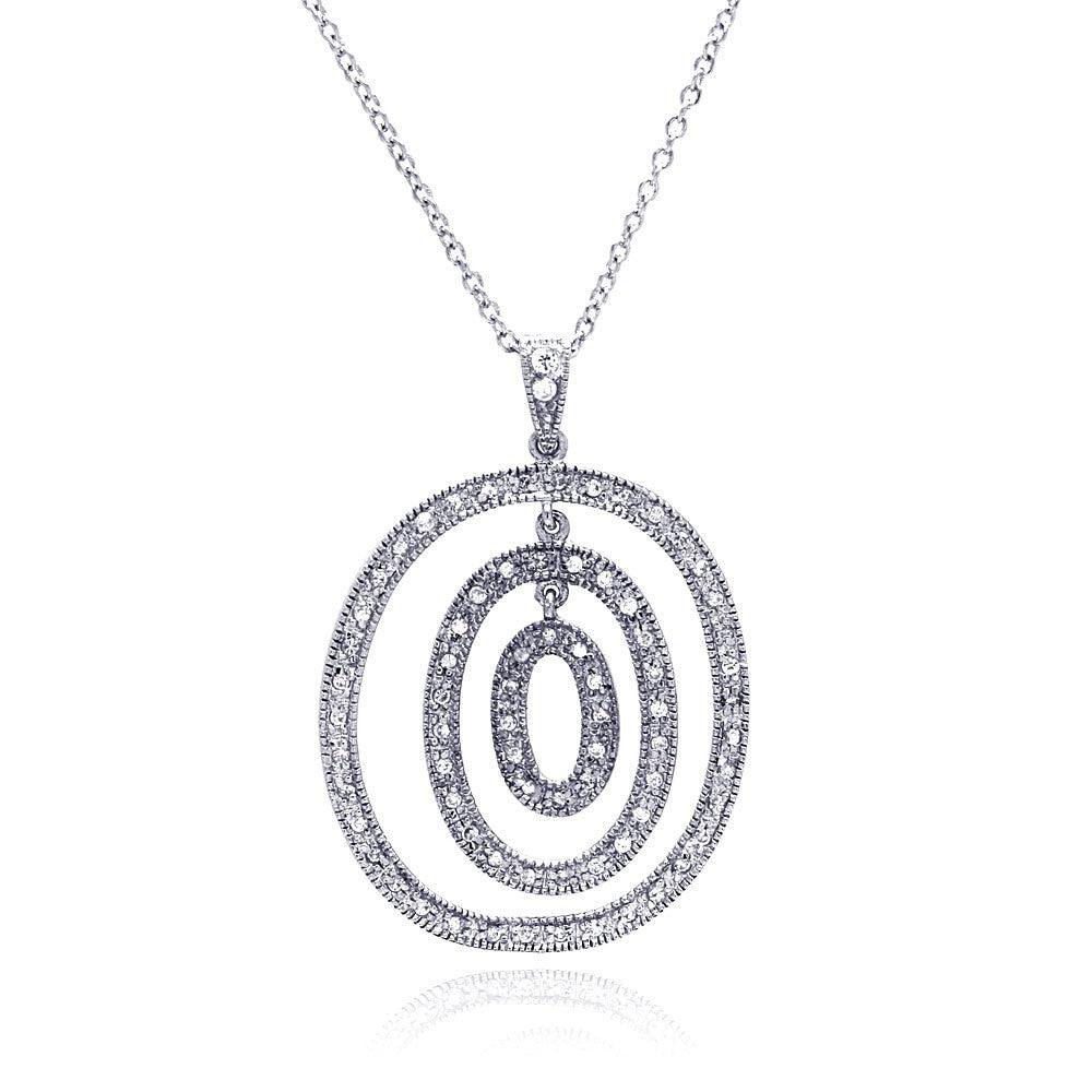 Silver 925 Clear CZ Rhodium Plated Multi Circular Pendant Necklace - STP00195