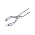 Silver 925 Clear CZ Rhodium Plated Wishbone Pendant Necklace - STP00204