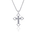 Silver 925 Clear CZ Rhodium Plated Fancy Cross Pendant Necklace - STP00222