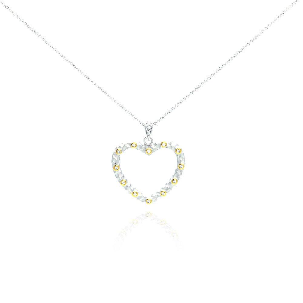 Silver 925 Yellow CZ Rhodium Plated Heart Pendant Necklace - STP00243