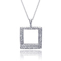 Silver 925 Clear CZ Rhodium Plated Open Square Pendant Necklace - STP00257
