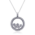 Silver 925 Clear CZ Rhodium Plated Inner Stars Pendant Necklace - STP00266