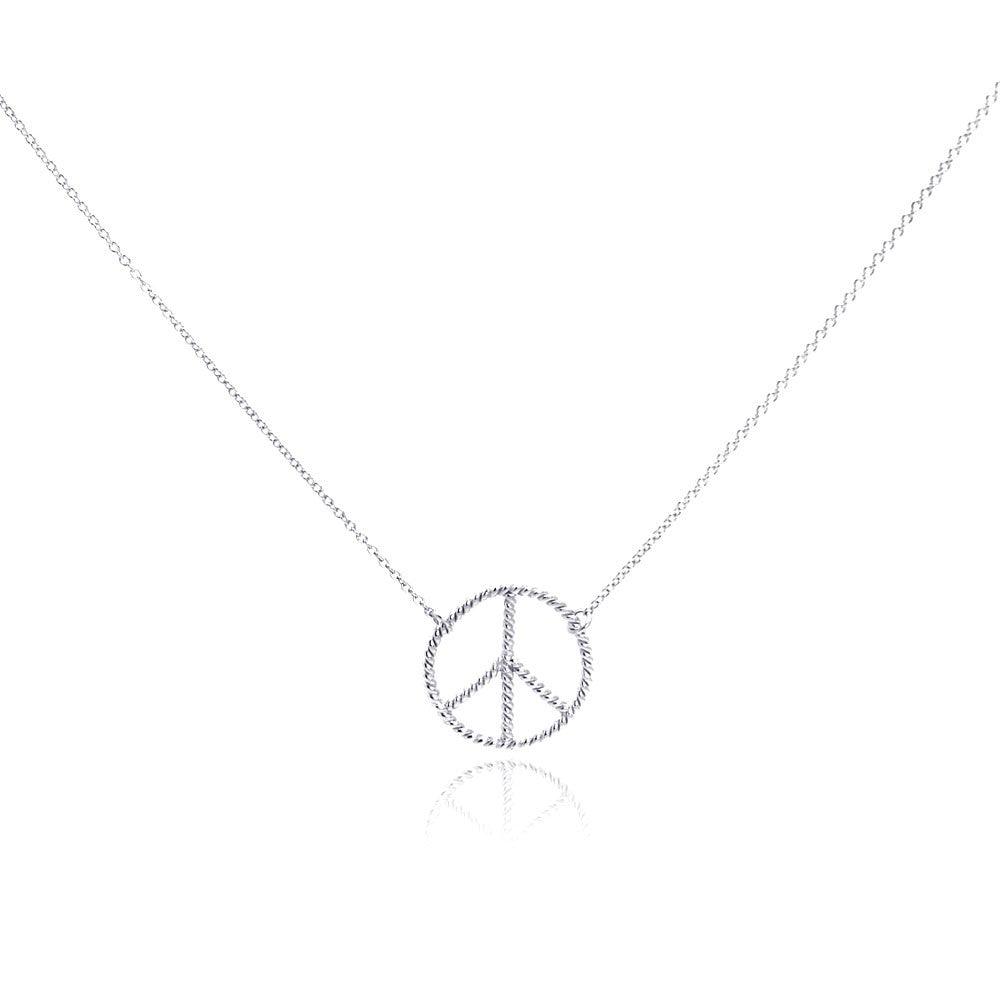 Silver 925 Rhodium Plated Peace Sign Pendant Necklace - STP00338
