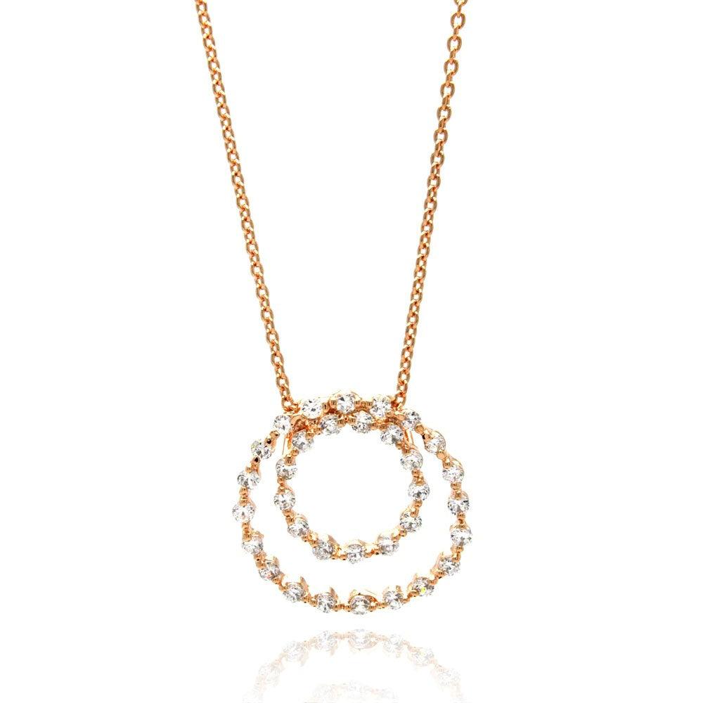 Silver 925 Clear CZ Rose Gold Plated Open Circle Pendant Necklace - STP00416RGP
