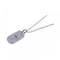Silver 925 Clear CZ Rhodium Plated Dog Tag Cross Accent Pendant Necklace - STP00417