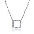 Silver 925 Rhodium Plated CZ Open Square Pendant Necklace - STP00450