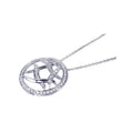 Silver 925 Rhodium Plated CZ Abstract Circle Pendant Necklace - STP00519