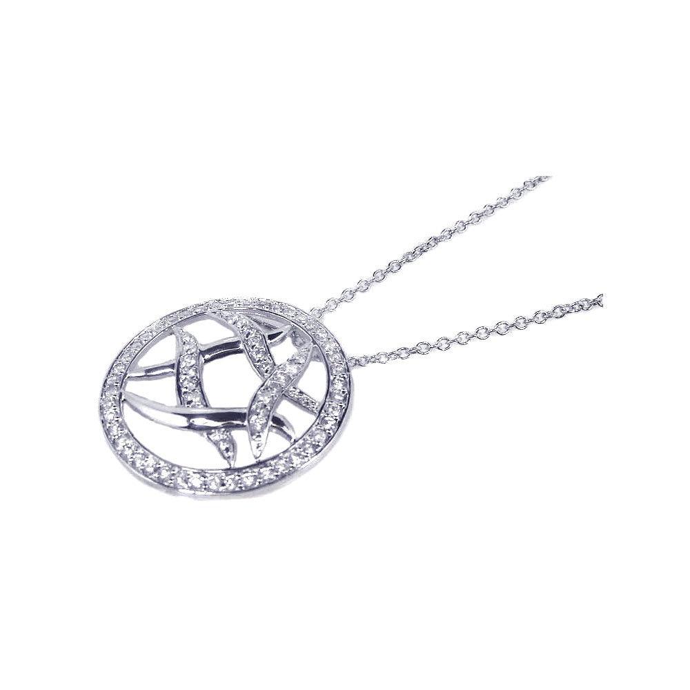 Silver 925 Rhodium Plated CZ Abstract Circle Pendant Necklace - STP00519