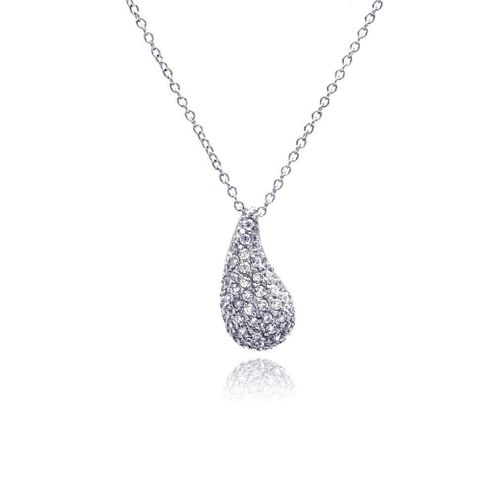 Silver 925 Rhodium Plated Curvy Teardrop CZ Necklace - STP00527