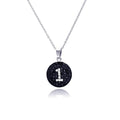 Silver 925 Black and Silver Rhodium Plated Number One Black and Clear CZ Dangling Necklace - STP00539
