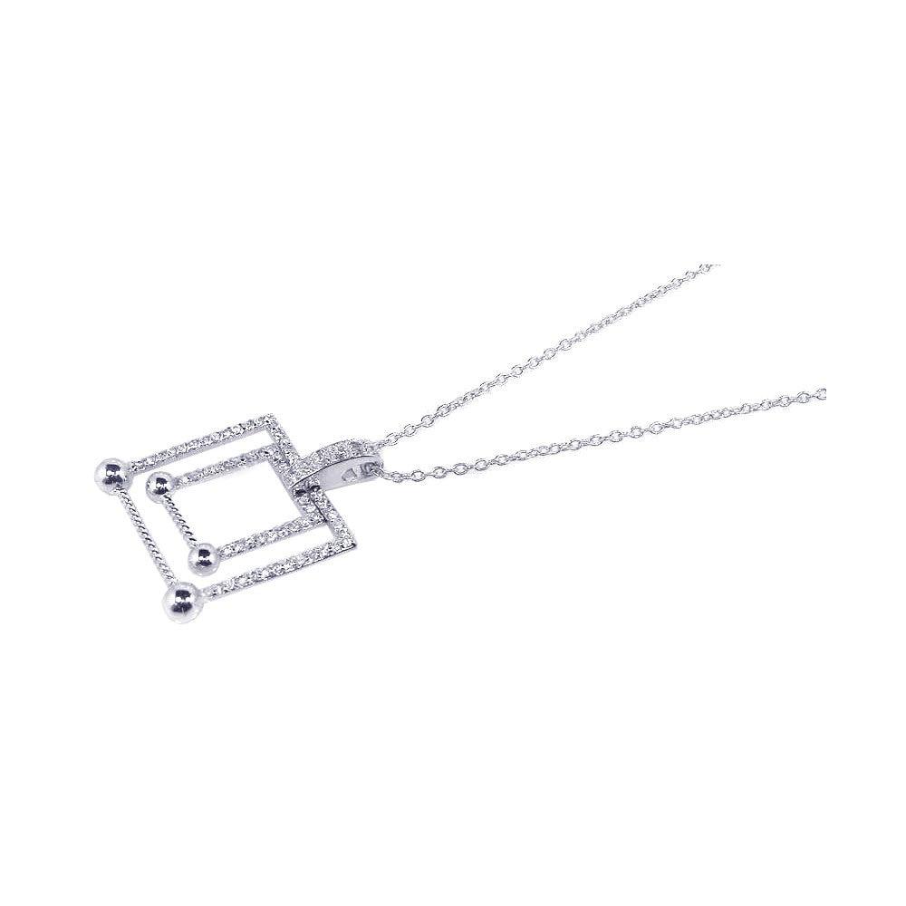Silver 925 Rhodium Plated Graduated Square CZ Dangling Necklace - STP00556
