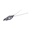 Silver 925 Black Rhodium Plated Clear CZ Black Leaf Pendant Necklace - STP00611