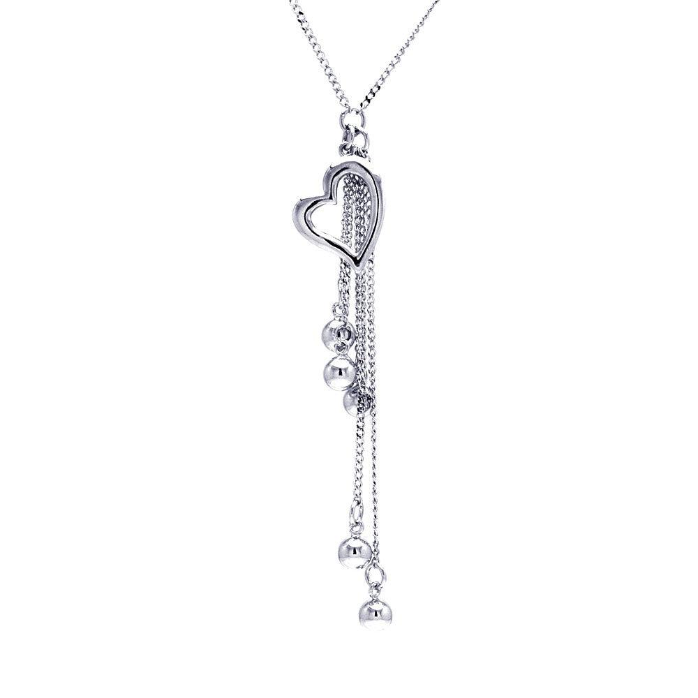 Silver 925 Rhodium Plated Clear CZ Heart Dangling Pendant Necklace - STP00616