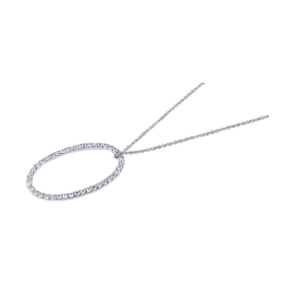 Silver 925 Rhodium Plated Clear CZ Oval Pendant Necklace - STP00627