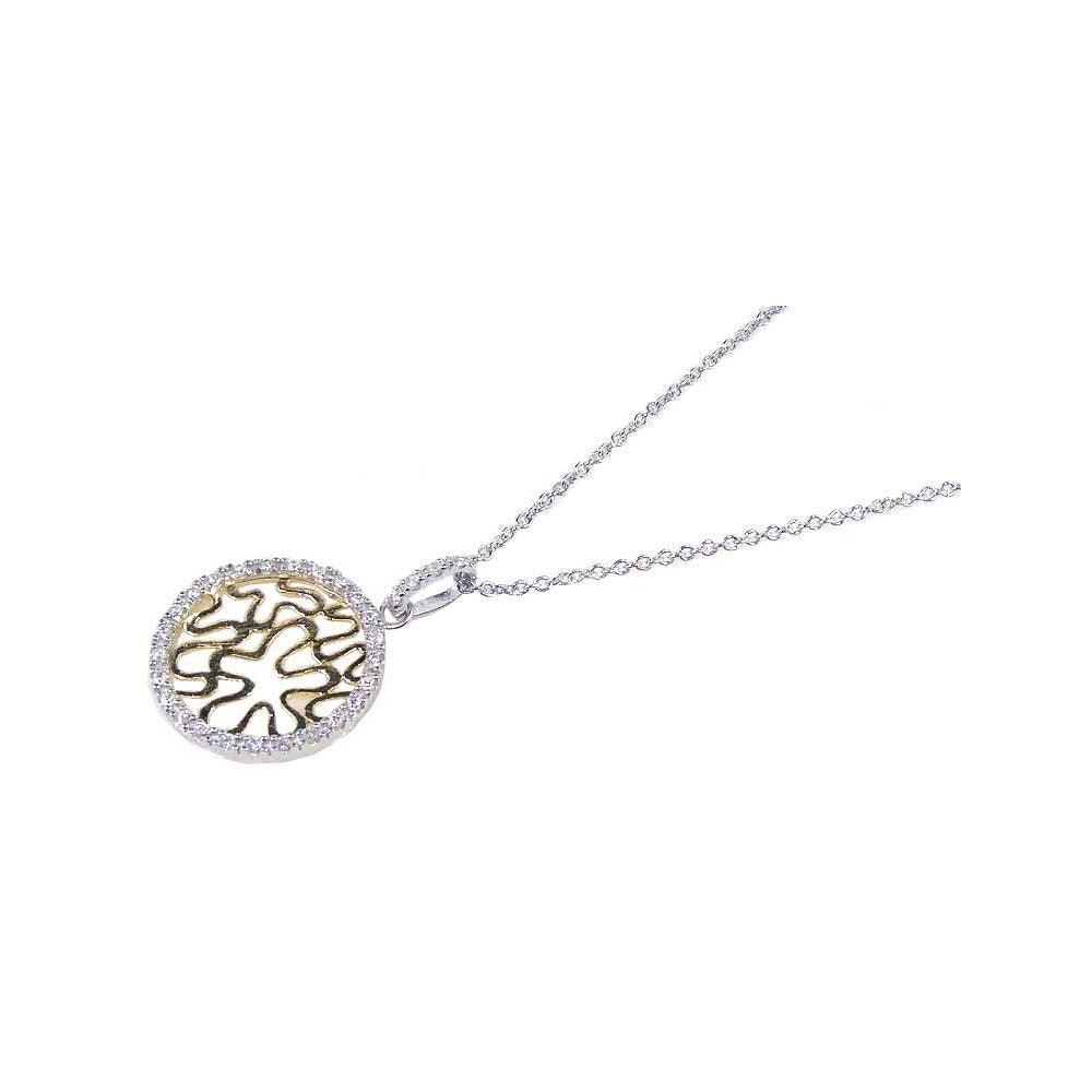 Silver 925 Gold and Rhodium Plated Circle Pendant Necklace - STP00637