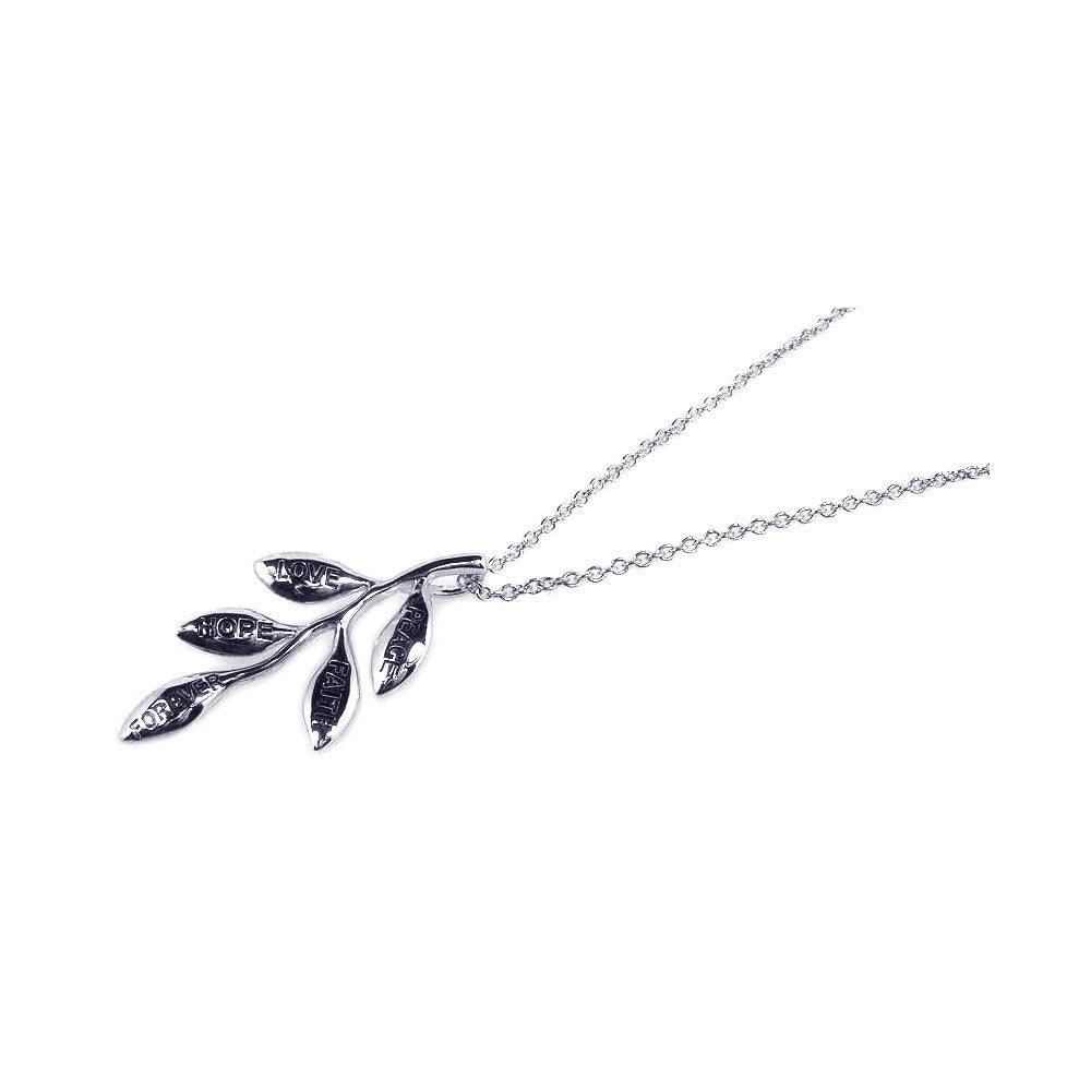 Silver 925 Rhodium Plated Engraved Plant Pendant Necklace - STP00647