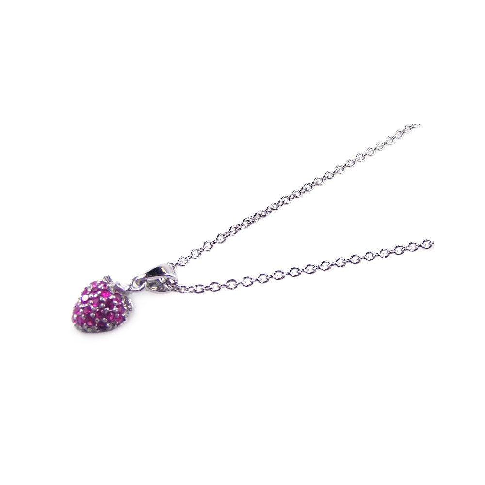 Silver 925 Rhodium Plated Pink CZ Heart Pendant Necklace - STP00663