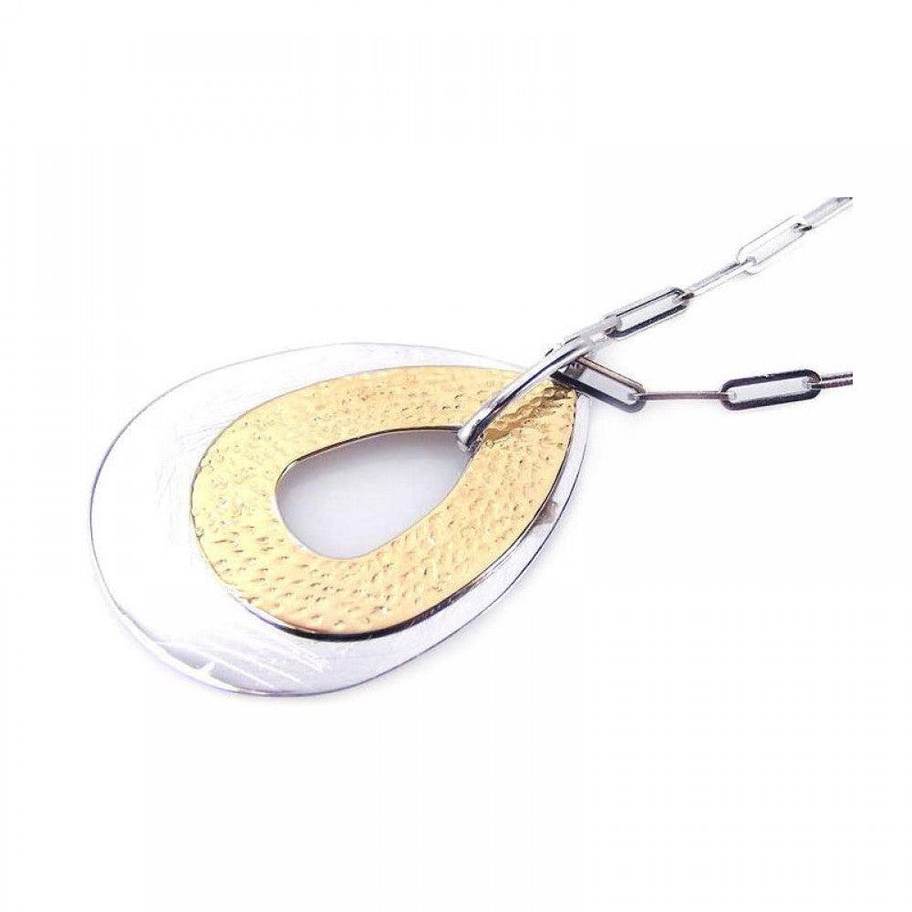 Silver 925 Gold and Rhodium Plated Drop Shape Pendant Necklace - STP00672