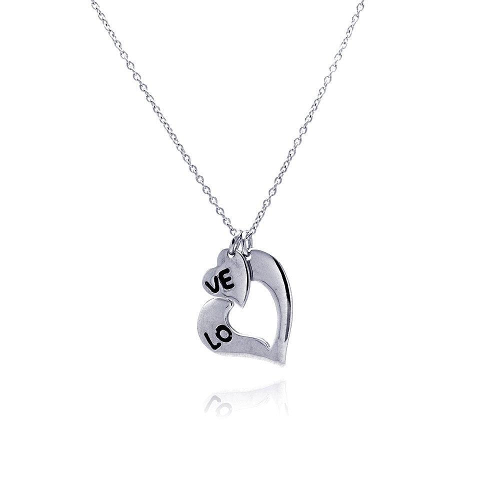 Silver 925 Rhodium Plated Love Heart Pendant Necklace - STP00715
