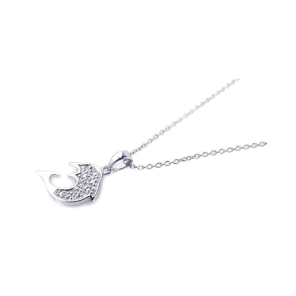 Silver 925 Rhodium Plated Clear CZ Fish Pendant Necklace - STP00741