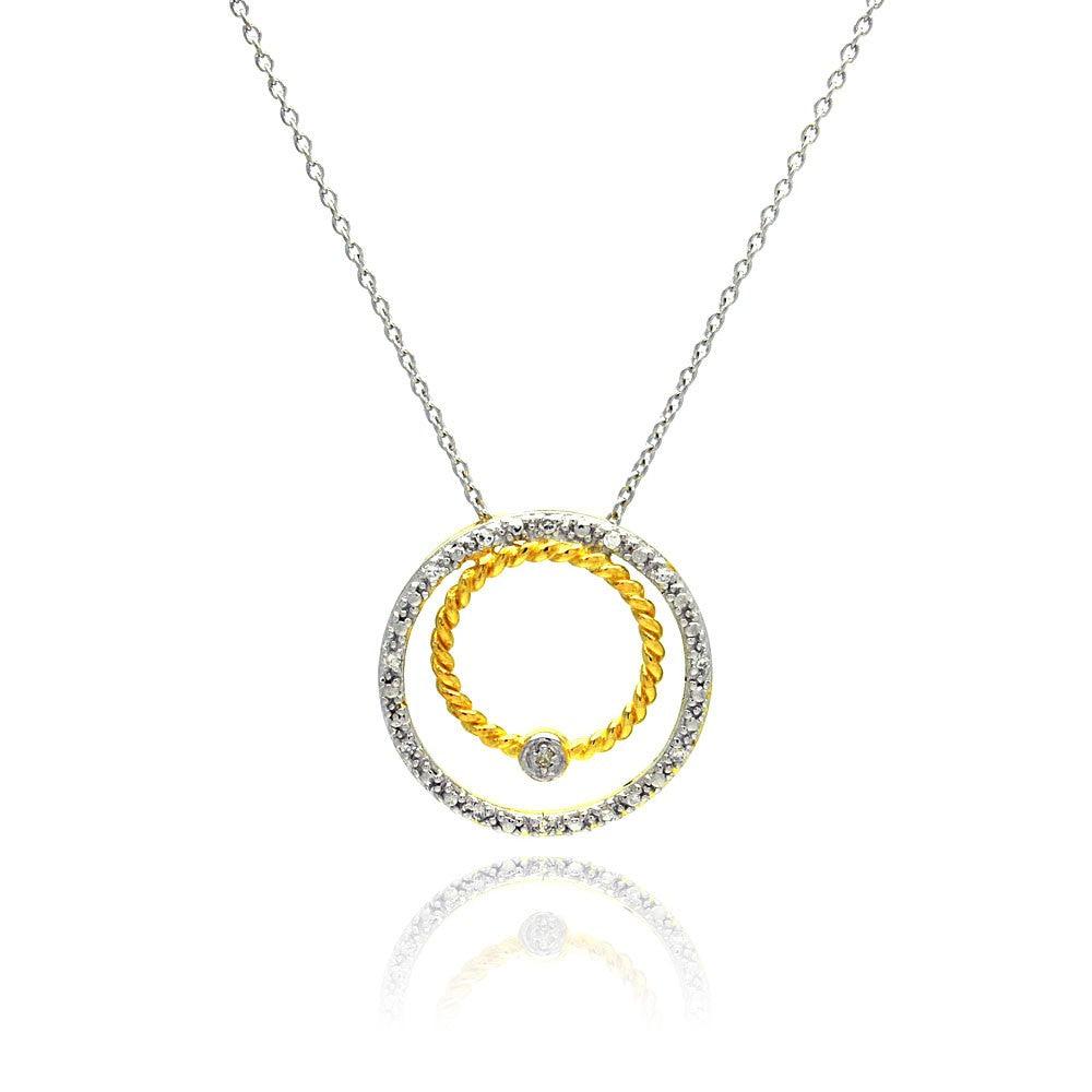 Silver 925 Gold and Rhodium Plated Circle Pendant Necklace - STP00755