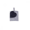 Silver 925 Rhodium Plated Clear and Black CZ Heart Pendant - STP00761