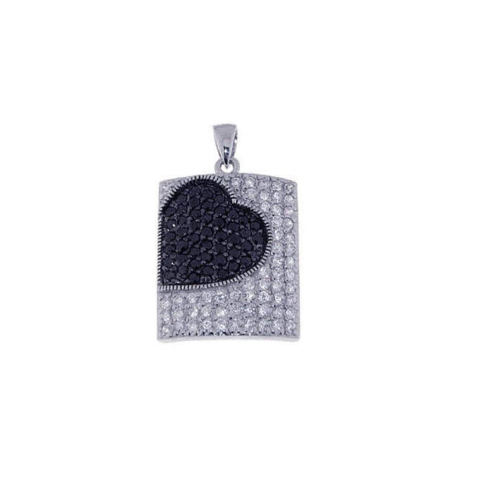 Silver 925 Rhodium Plated Clear and Black CZ Heart Pendant - STP00761