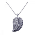 Silver 925 Rhodium Plated Clear CZ Leaf Pendant Necklace - STP00789