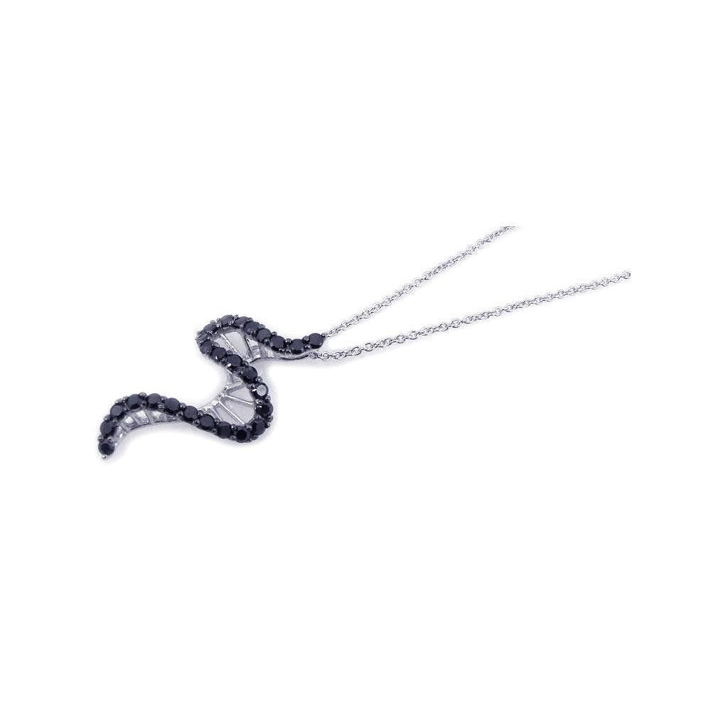 Silver 925 Rhodium and Black Rhodium Plated Clear and Black CZ Swirl Pendant Necklace - STP00806