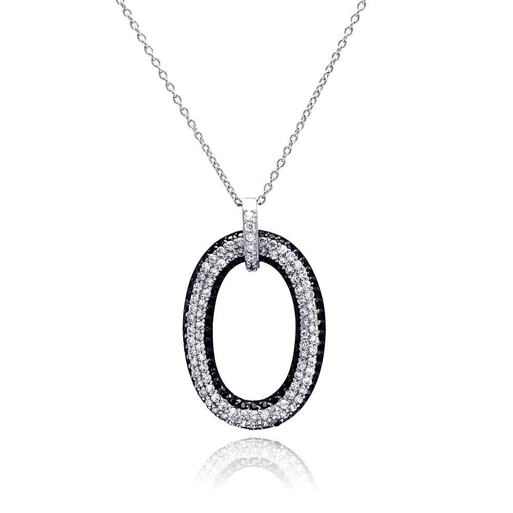 Silver 925 Rhodium and Black Rhodium Plated Clear CZ Number 0 Pendant Necklace - STP00816